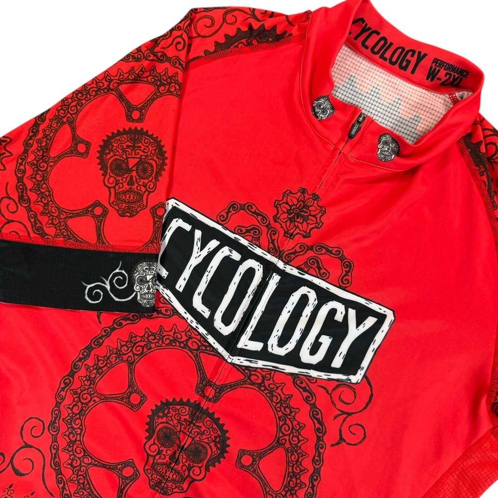 CYCOLOGY Sugar Skull Cycling Jersey Women 2XL Red Day of the Dead Bike Shirt